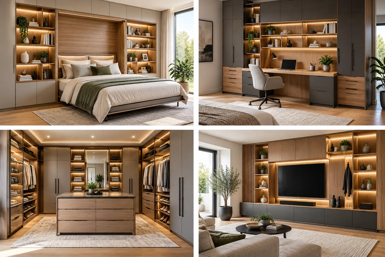Concepts originaux de mobilier sur mesure LitMural : lit mural, bureau, walk-in et unité télévision